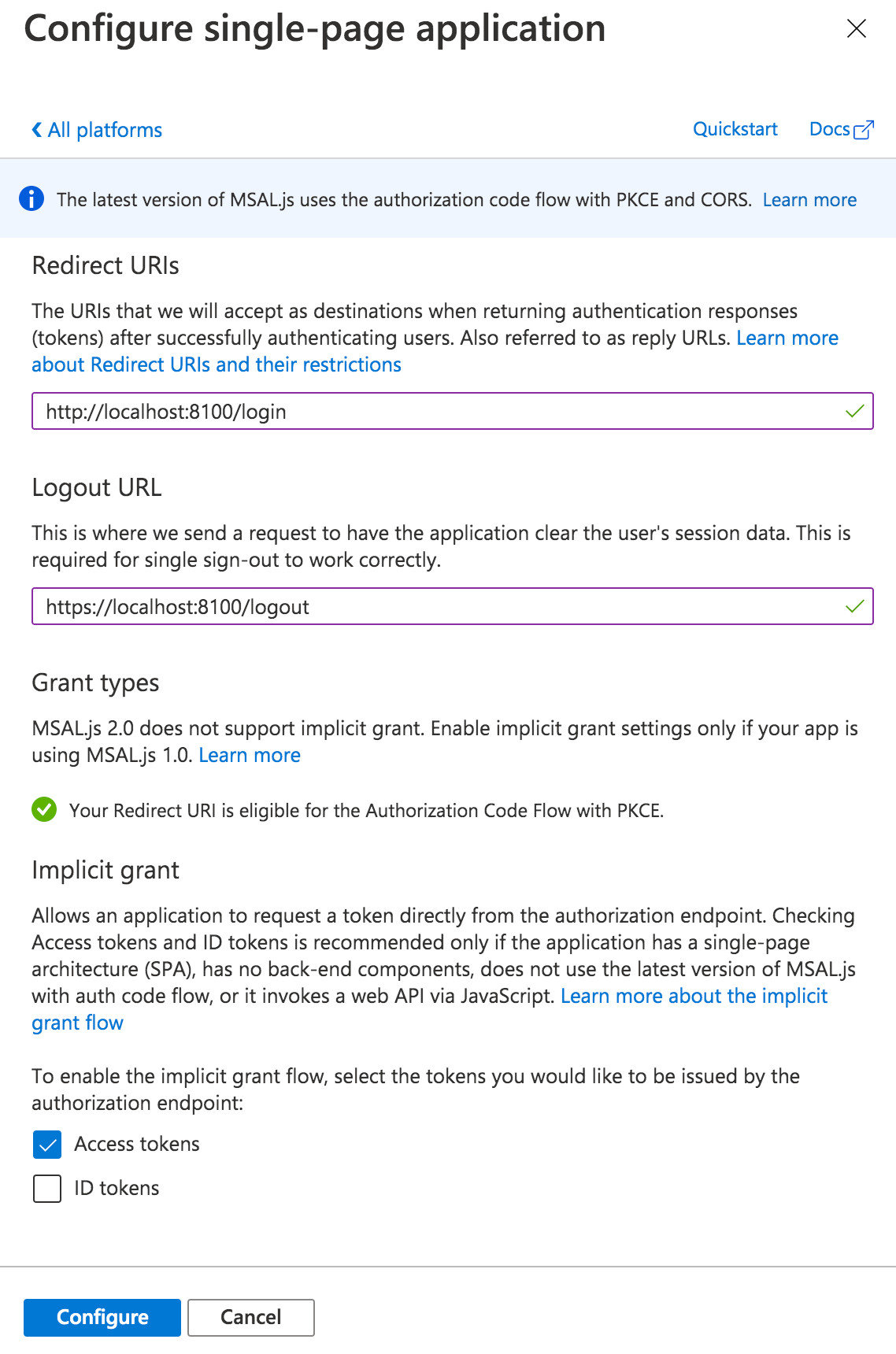 Azure app: Configure single-page app