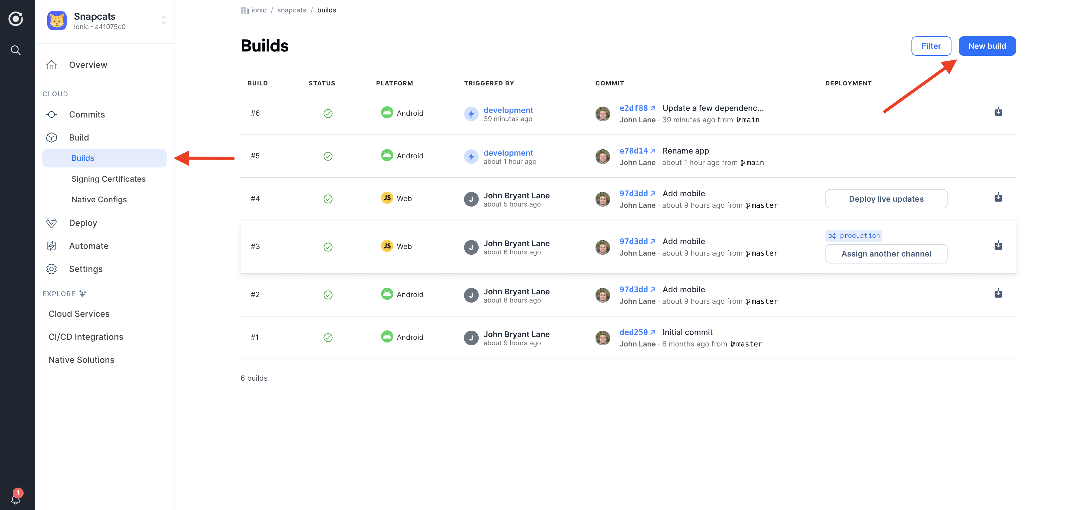 Navigating to Live Update Builds