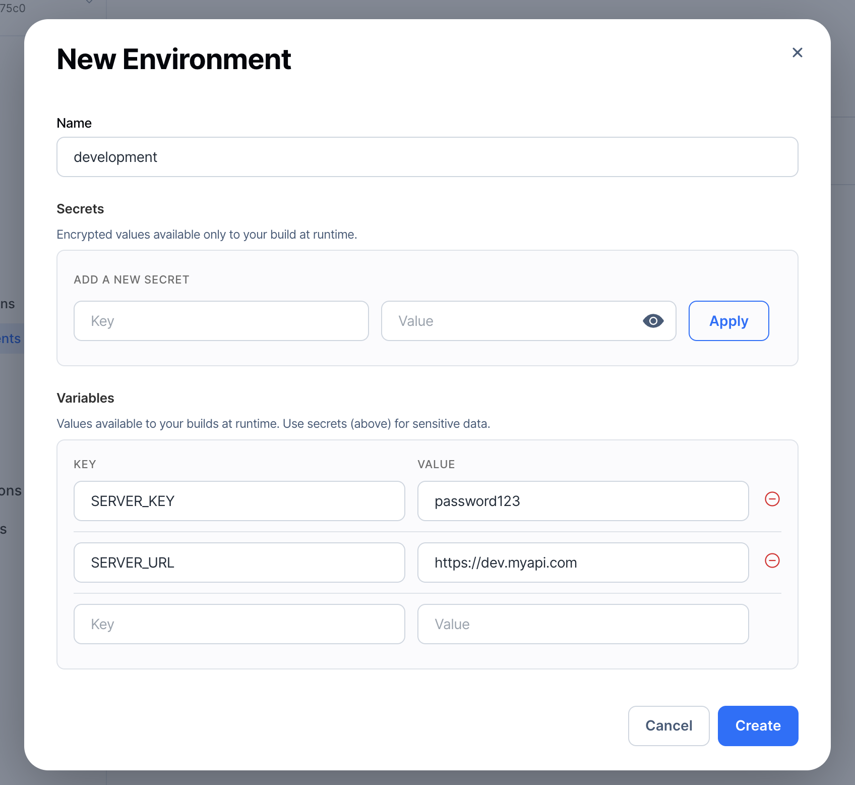 Create Environment Form